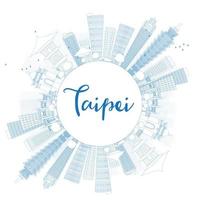 delineare lo skyline di taipei con punti di riferimento blu e spazio di copia. vettore