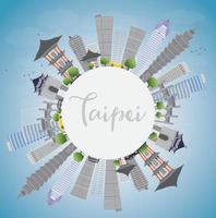 skyline di taipei con punti di riferimento grigi, cielo blu e spazio per la copia. vettore