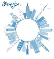 delineare lo skyline di shanghai con grattacieli blu vettore