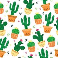 motivo decorativo senza cuciture con simpatici cactus in vasi di fiori vettore