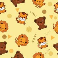 carino animale tigre orso e leone senza cuciture modello doodle per bambini e neonati vettore