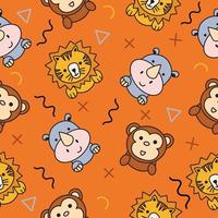 carino animale leone rinoceronte e scimmia senza cuciture doodle per bambini e neonati vettore