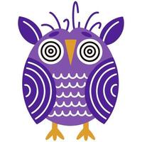 simpatico cartone animato gufo illustrazione vettoriale. uccello viola ipnotizzato. icona isolata su sfondo bianco, stile piatto