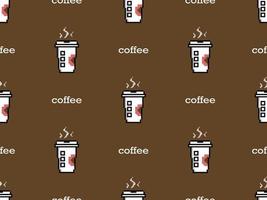 modello senza cuciture del personaggio dei cartoni animati del caffè su stile marrone background.pixel vettore