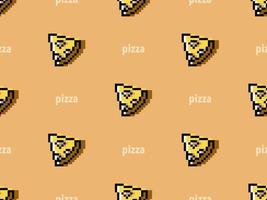 modello senza cuciture del personaggio dei cartoni animati della pizza su stile background.pixel arancione vettore