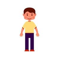 figura di ragazzo sorridente in abiti casual in stile cartone animato. adolescente allegro in t-shirt, pantaloni, scarpe da ginnastica. personaggio per il tuo progetto vettore