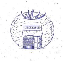 pomodoro vegetale una vetrina di un negozio di alimentari che disegna in stile vintage su sfondo bianco vettore