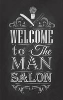 poster barbiere benvenuto al salone dell'uomo in stile retrò e stilizzato per il disegno con il gesso sulla lavagna. vettore