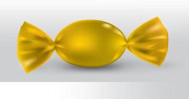 confezione di caramelle ovali gialle per un nuovo design, isolamento del prodotto su sfondo bianco con riflessi e colore giallo saldante. vettore