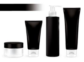 contenitori per imballaggio colore nero, confezione crema, set di prodotti di bellezza. vettore