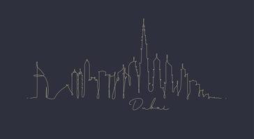 silhouette della città dubai in stile linea penna disegno con linee beige su sfondo blu scuro vettore