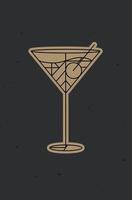 cocktail art deco cosmopolita disegno in stile linea su sfondo scuro vettore