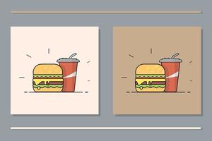 hamburger con illustrazione dell'icona di vettore della tazza di carta. raccolta di fast food