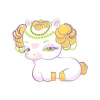 carina piccola principessa unicorno bianco molto bella con capelli dorati vettore