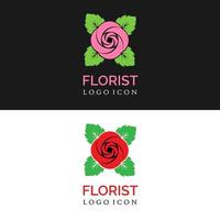 fiore di rosa rossa con foglie per il design semplice e moderno del logo del fiorista e del negozio di fiori