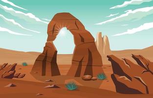 bella illustrazione del paesaggio del deserto del vasto arco di roccia dell'America occidentale vettore