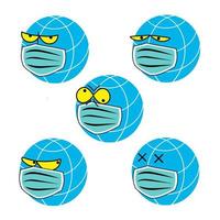pianeta terra in una maschera medica che protegge dal fumetto di illustrazione vettoriale di coronavirus