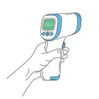termometro digitale a infrarossi senza contatto in mano. termometro medico che misura la temperatura corporea. vettore