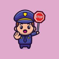 carino poliziotto che tiene cartello simbolo di arresto