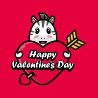 carino zebra cavallo che abbraccia un cuore con auguri di buon san valentino vettore