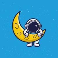 carino astronauta con falce luna fumetto illustrazione vettoriale