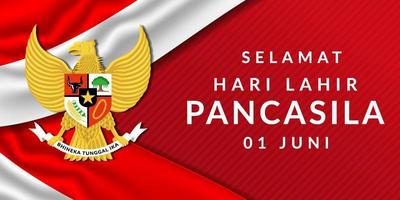 illustrazione del giorno di pancasila con la bandiera realistica dell'indonesia vettore