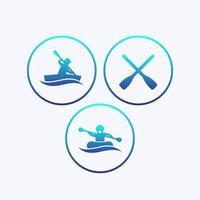 icone di canottaggio, kayak, rafting, canoa, barca, remi con gradiente vettore