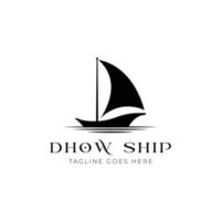 silhouette minimalista del design del logo dhow, barca a vela tradizionale dall'asia africa vettore