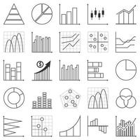 set di icone del grafico aziendale, presentazione delle statistiche degli oggetti di contorno, vettore dei simboli del rapporto di successo lineare.