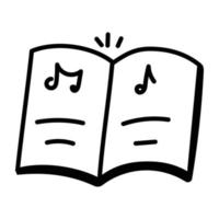 icona disegnata a mano alla moda del libro di musica vettore