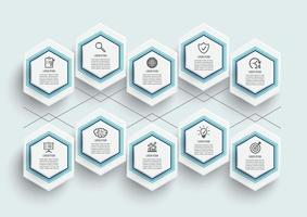 modello di infografica vettoriale con etichetta di carta 3d, cerchi integrati. concetto di business con 10 opzioni. per contenuto, diagramma, diagramma di flusso, passaggi, parti, infografica timeline.