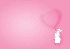 palloncini cuori di San Valentino con coniglio che vola su sfondo rosa. sfondo di san valentino con cuori. illustrazione vettoriale.