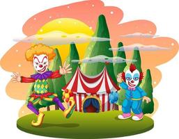 scena all'aperto isolata con personaggi dei cartoni animati clown vettore