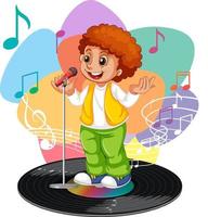 personaggio dei cartoni animati del ragazzo del cantante con i simboli della melodia vettore