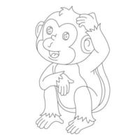 carino piccola scimmia contorno pagina da colorare per bambini animale libro da colorare cartone animato illustrazione vettoriale