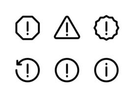 semplice set di icone di linee vettoriali relative ai punti esclamativi.
