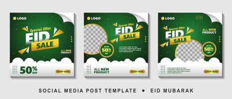 impostare il modello di banner quadrato promozione vendita eid con collage di foto. adatto per la promozione web e il post modello di social media per pubblicità, eventi e così via. Illustrazione vettoriale. vettore