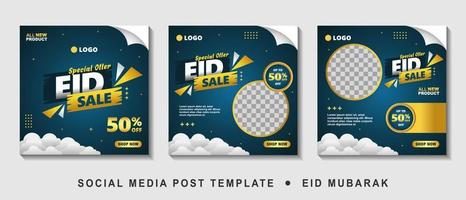 impostare il modello di banner quadrato promozione vendita eid con collage di foto. adatto per la promozione web e il post modello di social media per pubblicità, eventi e così via. Illustrazione vettoriale. vettore