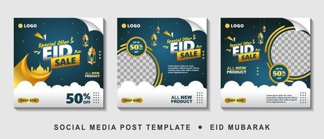 impostare il modello di banner quadrato promozione vendita eid con collage di foto. adatto per la promozione web e il post modello di social media per pubblicità, eventi e così via. Illustrazione vettoriale. vettore