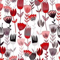 Reticolo senza giunte del fiore selvaggio rosso disegnato a mano. semplice sfondo botanico infinito. scarabocchiare fiori in stile folk. vettore