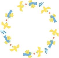 cornice rotonda con uccelli giallo-blu. illustrazione vettoriale. cornice rotonda per arredamento, design, stampa, tovaglioli vettore