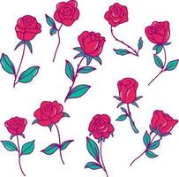 pacchetto di illustrazioni di doodle di rose rosse