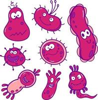 pacchetto di doodle di virus rossi kawaii vettore