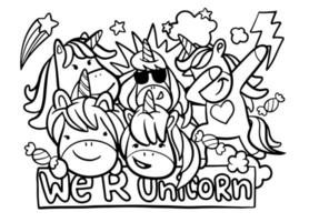 personaggio dei cartoni animati piccolo unicorno. poster divertente, composizione t-shirt, illustrazione vettoriale fatta a mano.
