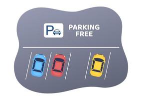 servizio di parcheggio e riconsegna auto con immagine del biglietto e più auto nel parcheggio pubblico in un'illustrazione del fumetto di sfondo piatto vettore