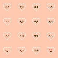 carino set di vacanza San Valentino divertente personaggio dei cartoni animati di cuori emoji. illustrazione vettoriale di cuore carino e kawaii. design artistico per auguri e biglietti di San Valentino, web, banner, simbolo d'amore