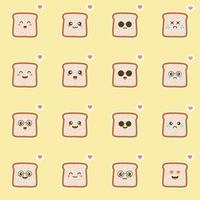 fetta di pane toast personaggio mascotte cartone animato cartone animato divertente con emozioni sul viso kawaii. illustrazione vettoriale design piatto