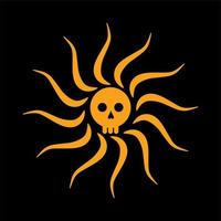 simbolo piatto del cranio con il sole. simbolo della bandiera dei pirati del cranio. illustrazione vettoriale di design piatto del cranio