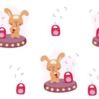 modello senza cuciture simpatico coniglio di canto. personaggio animale divertente che canta una canzone. illustrazione vettoriale piatta in stile cartone animato per il design dei bambini.