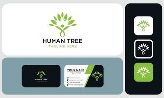 pacchetto di biglietti da visita e design del logo. modello di progettazione del logo del concetto creativo dell'albero umano, logo vettoriale dell'albero delle persone